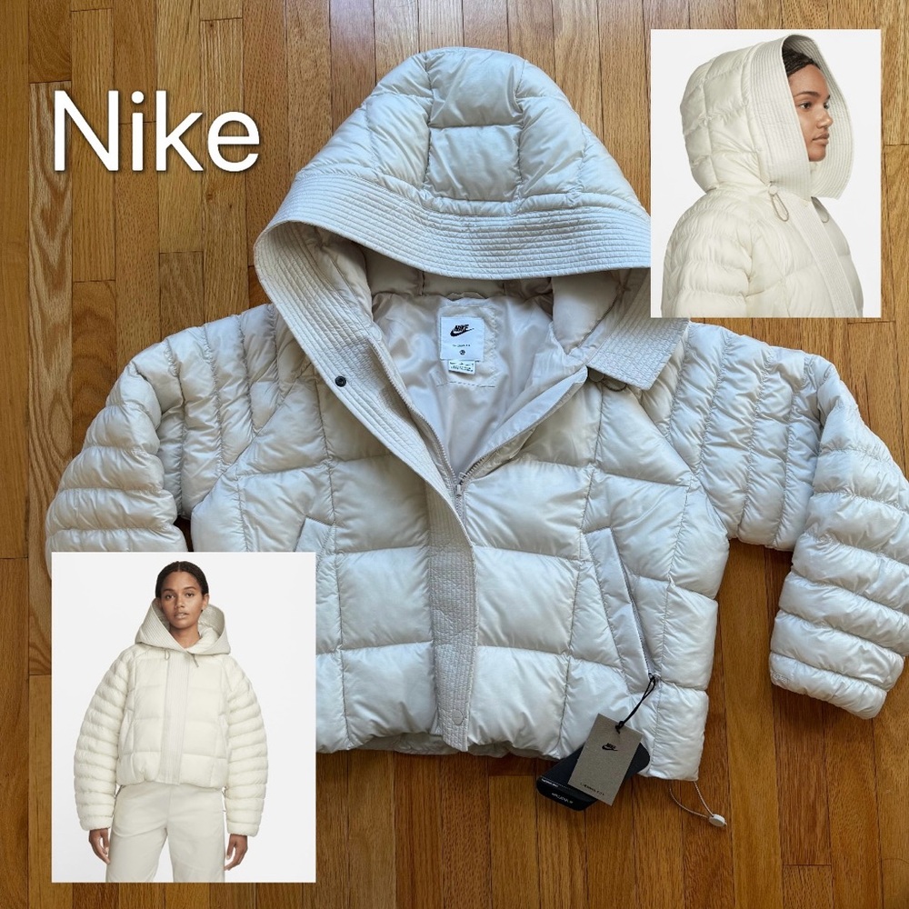 NWT - Women Large - $300 Nike White Puffer Oversized Hooded Jacket Winter